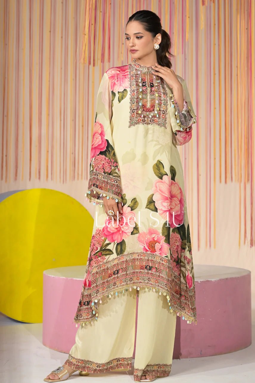 Gorgeous Floral Pink & Beige S4U FVD - Indian Dress House 786