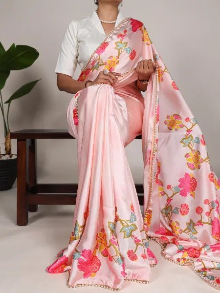 Gorgeous Floral Pink BTS Saree - Indian Dress House 786