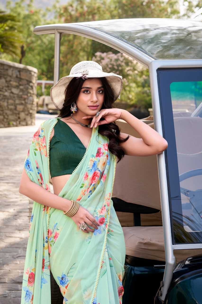 Gorgeous Floral Pista YNF Saree - Indian Dress House 786