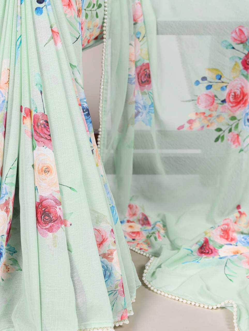 Gorgeous Floral Pista YNF Saree - Indian Dress House 786