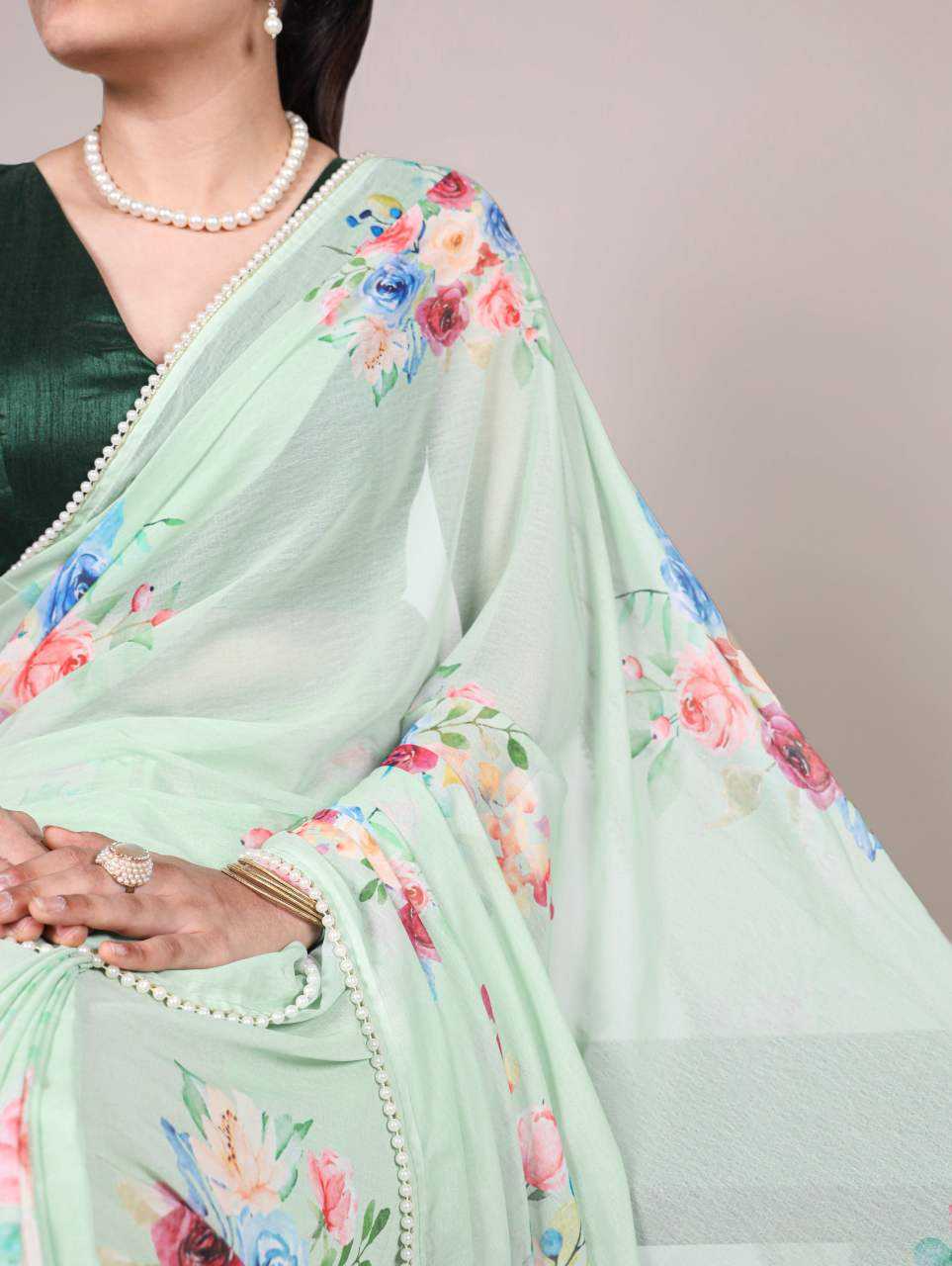 Gorgeous Floral Pista YNF Saree - Indian Dress House 786