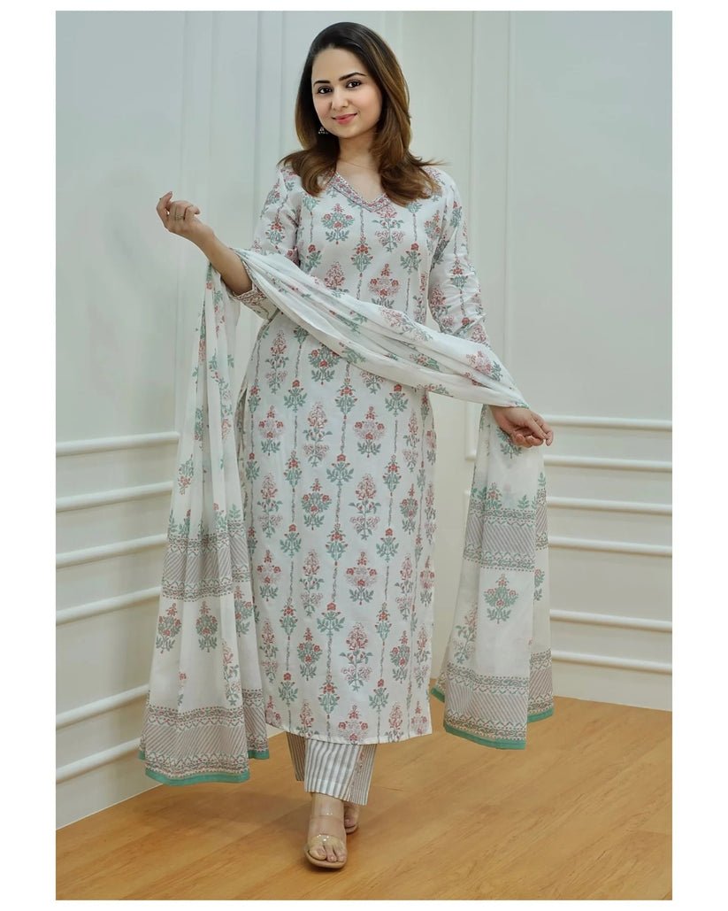 Gorgeous Floral White & Red FVD - Indian Dress House 786