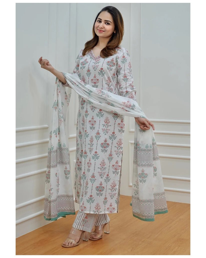 Gorgeous Floral White & Red FVD - Indian Dress House 786