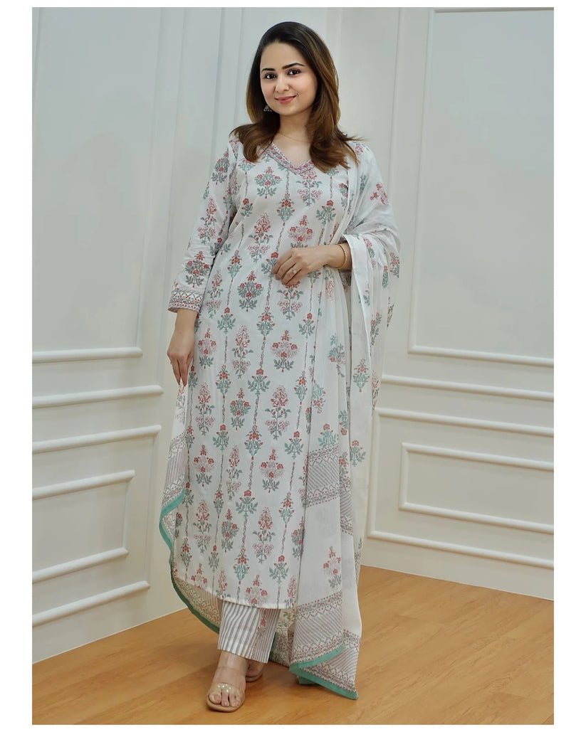 Gorgeous Floral White & Red FVD - Indian Dress House 786