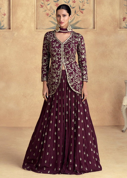 Gorgeous Floral Wine Purple ASFL - Indian Dress House 786