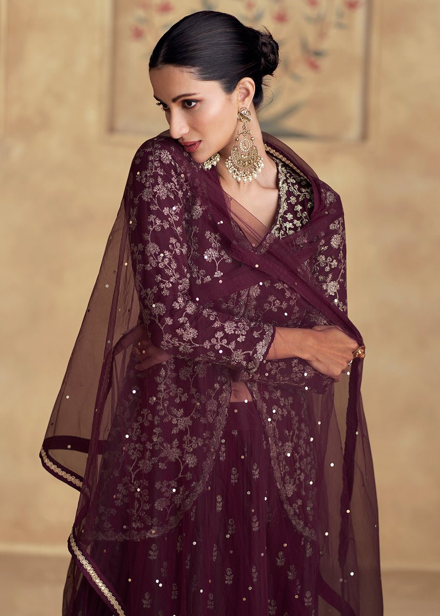 Gorgeous Floral Wine Purple ASFL - Indian Dress House 786