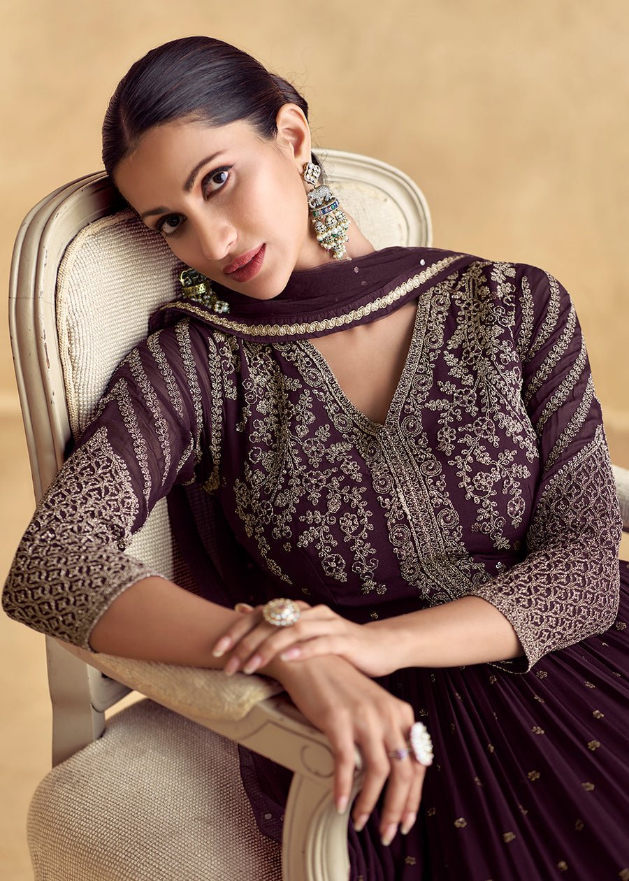 Gorgeous Floral Wine Purple ASFL - Indian Dress House 786