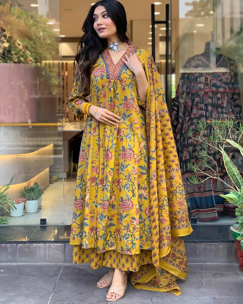 Gorgeous Floral Yellow DRV FVD - Indian Dress House 786