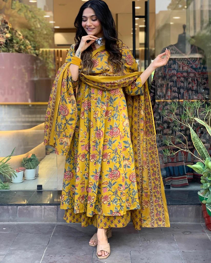 Gorgeous Floral Yellow DRV FVD - Indian Dress House 786