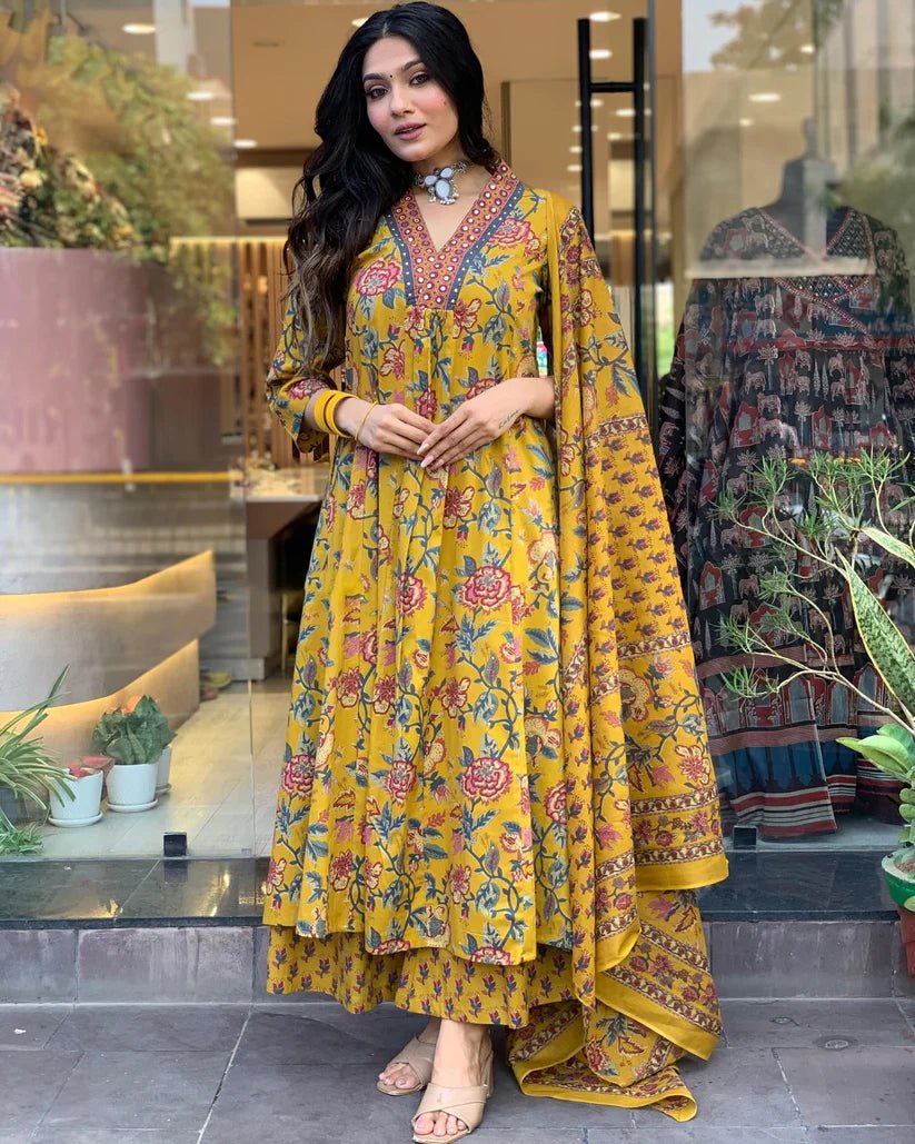Gorgeous Floral Yellow DRV FVD - Indian Dress House 786