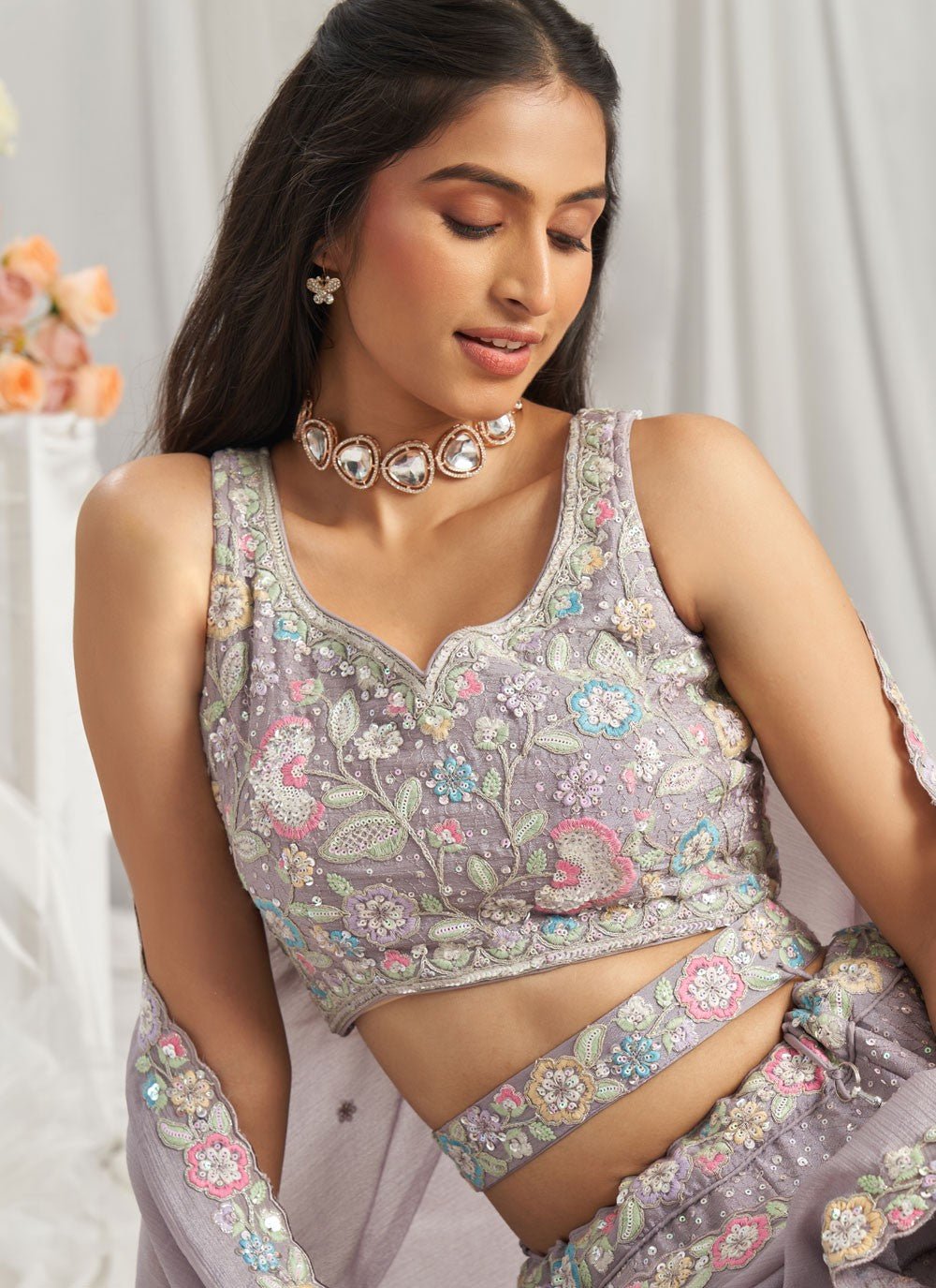Gorgeous Lavender Floral ACL - Indian Dress House 786