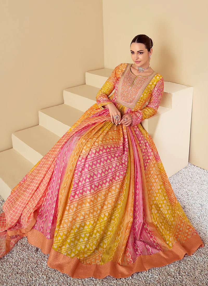 Gorgeous Multi Color Orange & Pink GKV - Indian Dress House 786