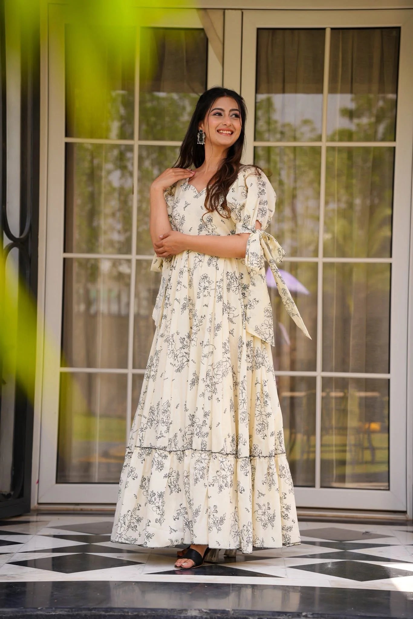 Gorgeous Off White & Black Floral LC 11001 FVD - Indian Dress House 786