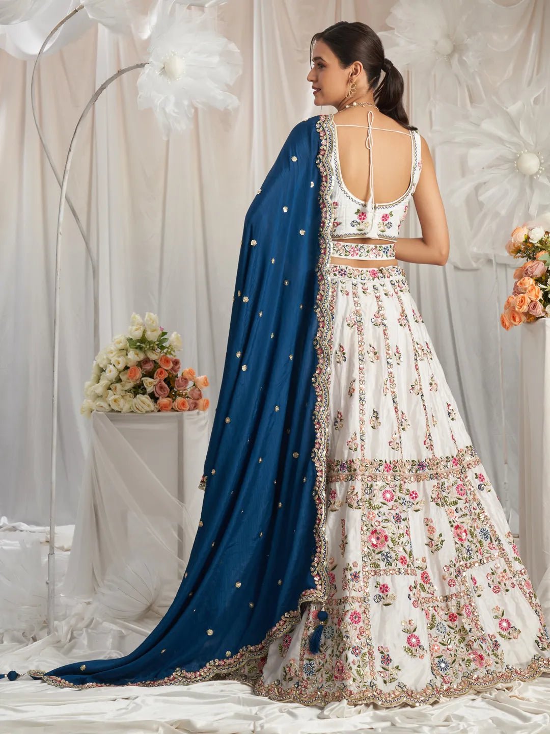 Gorgeous Off White & Blue Floral ACL - Indian Dress House 786
