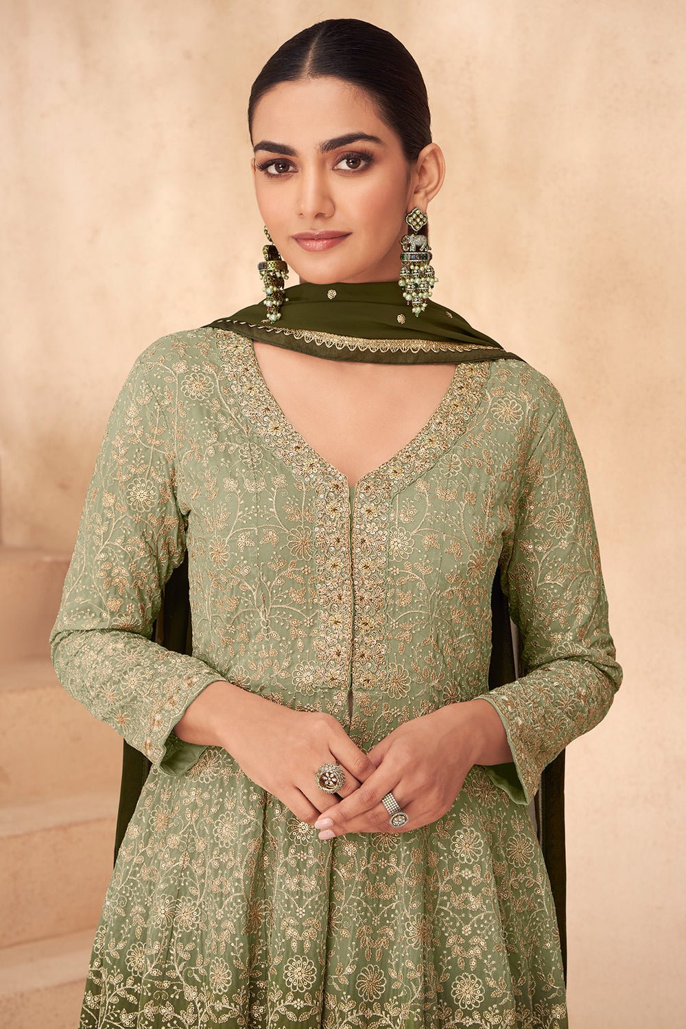 Gorgeous Olive Green AGNP - Indian Dress House 786