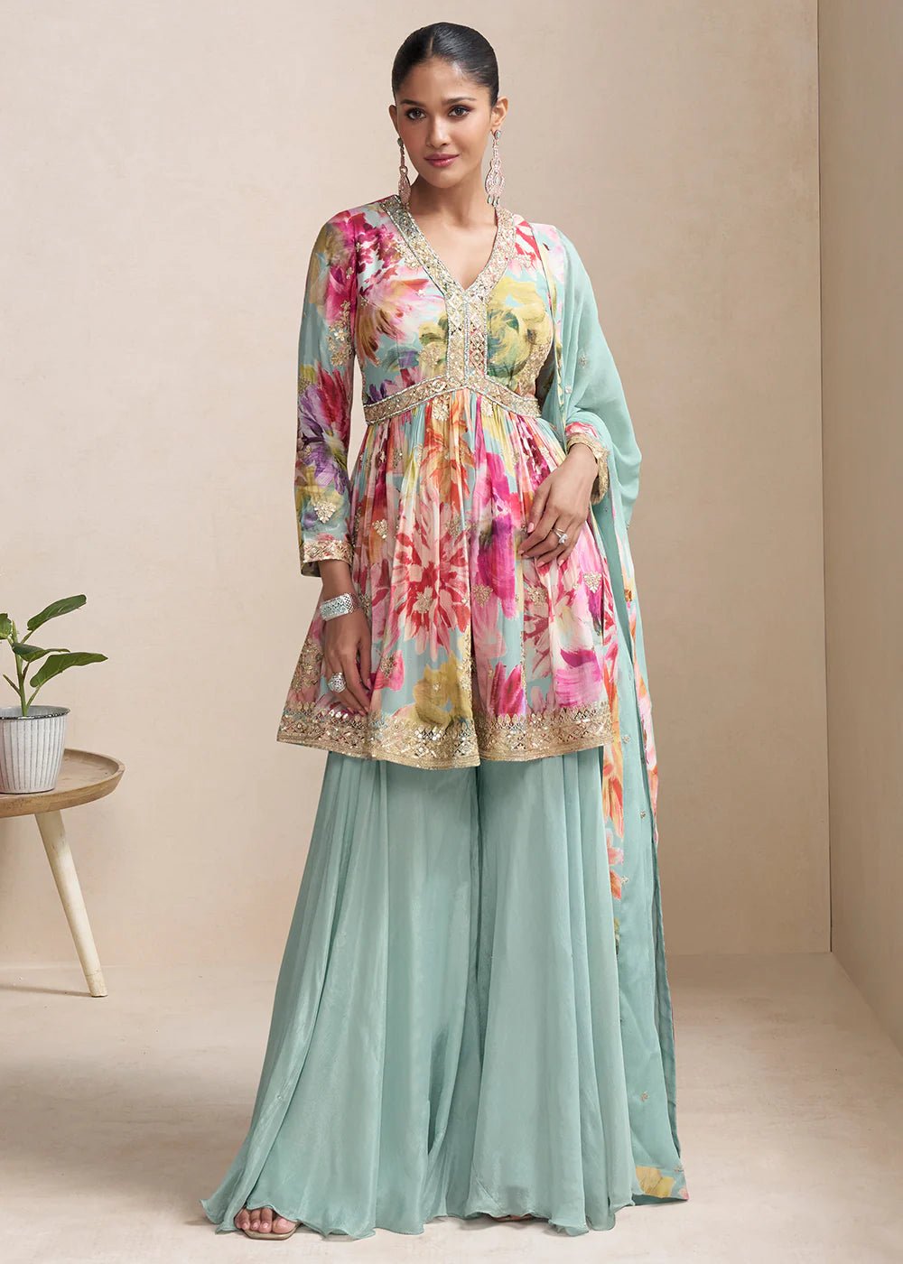 Gorgeous Pastel Blue Floral GKR - Indian Dress House 786