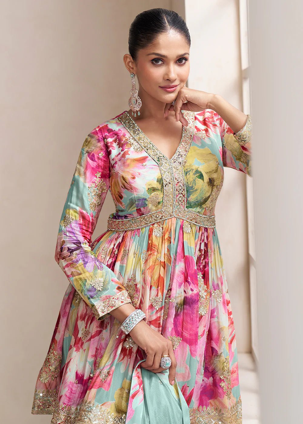 Gorgeous Pastel Blue Floral GKR - Indian Dress House 786