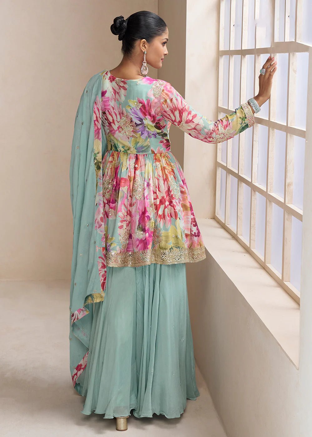 Gorgeous Pastel Blue Floral GKR - Indian Dress House 786