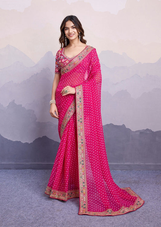 Gorgeous Pink Bhandani STR Saree - Indian Dress House 786
