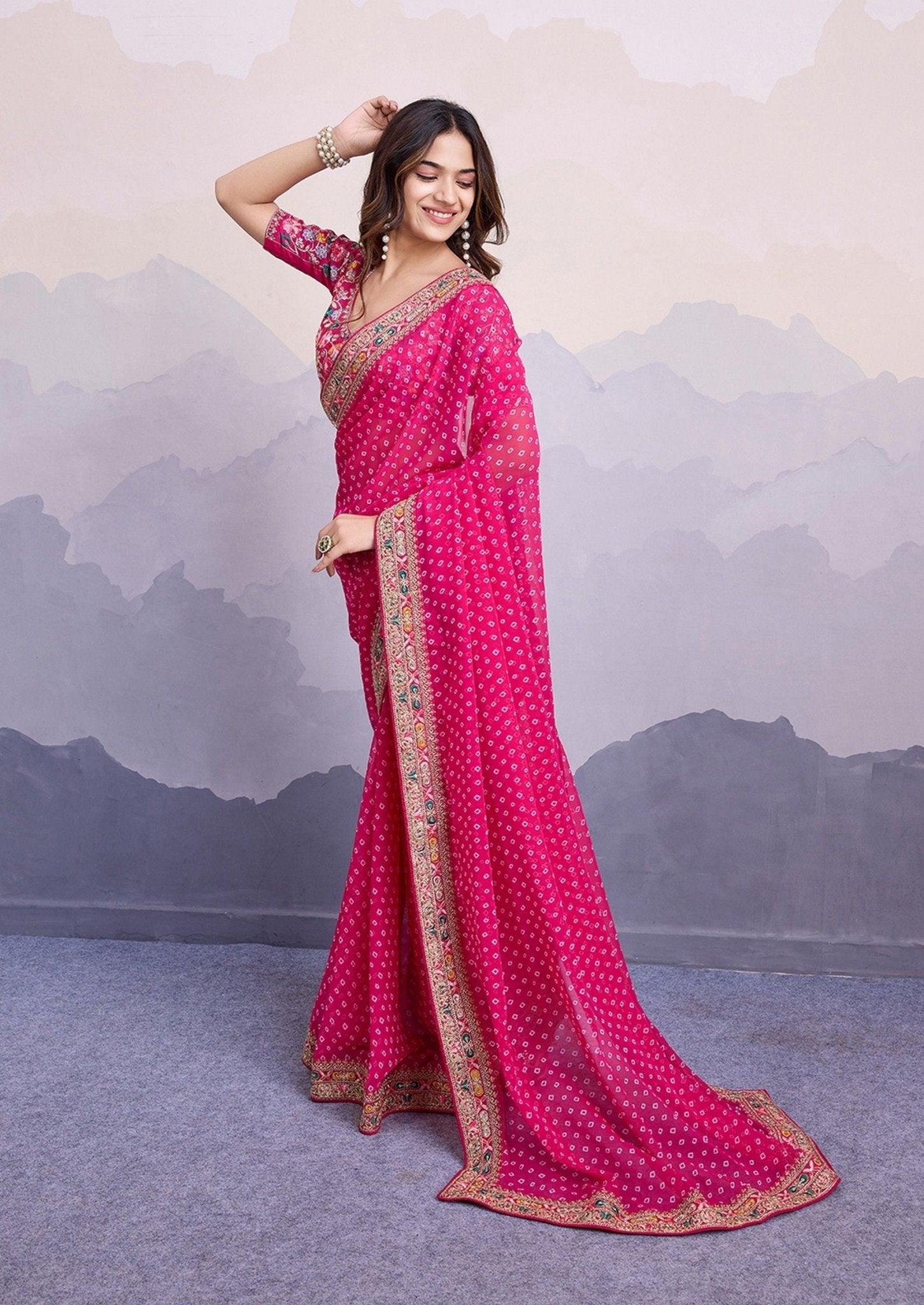 Gorgeous Pink Bhandani STR Saree - Indian Dress House 786