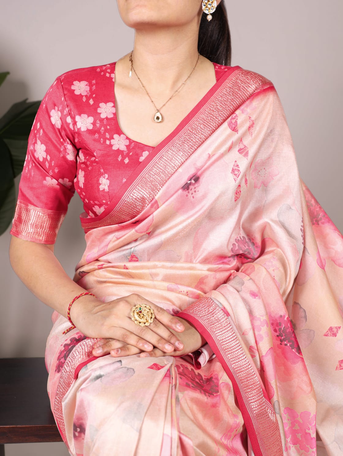 Gorgeous Pink Floral T YNF Saree - Indian Dress House 786