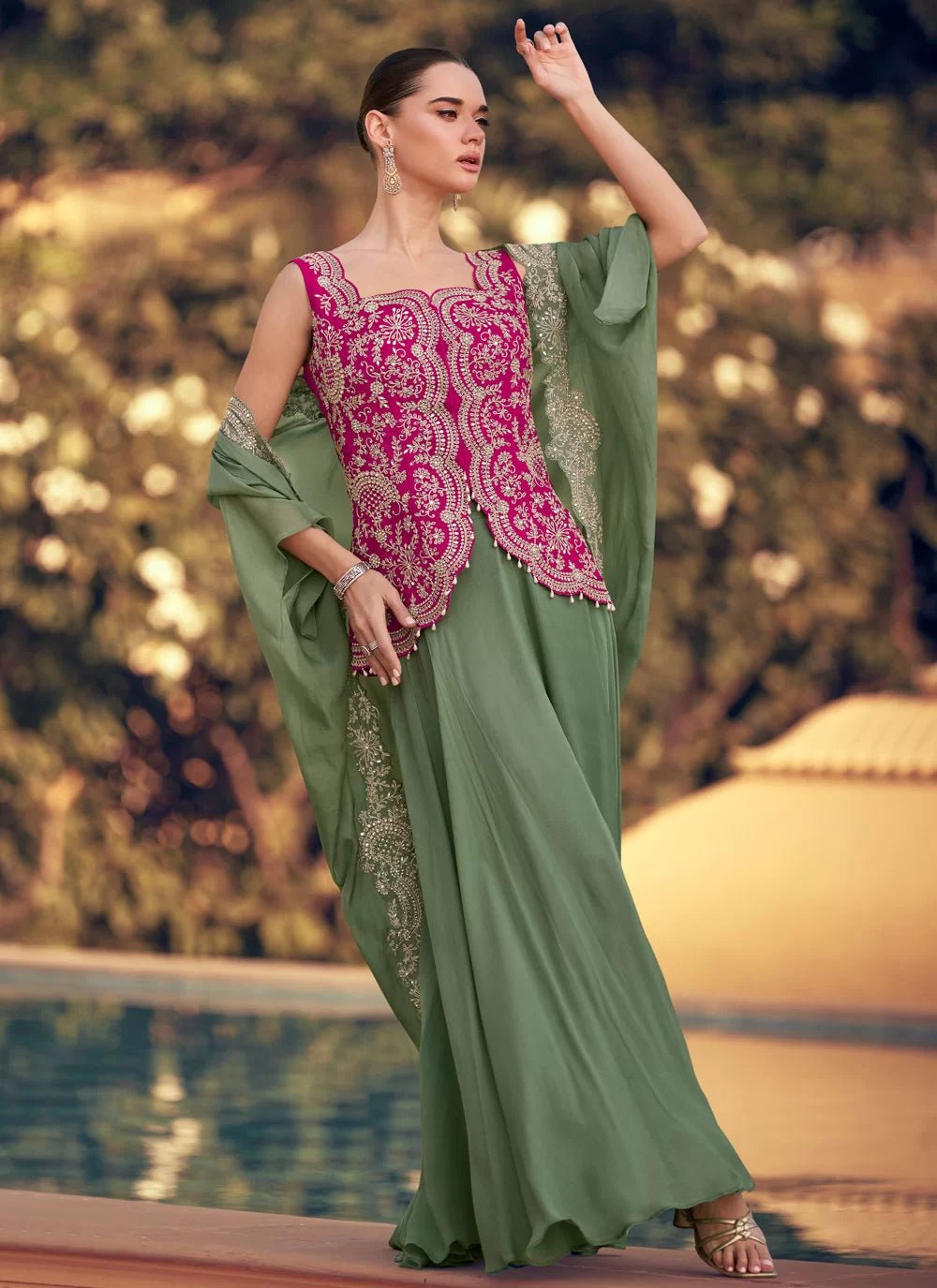 Gorgeous Pink & Green SYPP - Indian Dress House 786