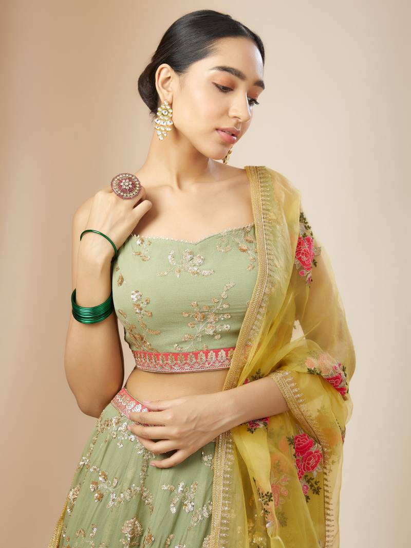 Gorgeous Pista Floral & Yellow ZLC - Indian Dress House 786