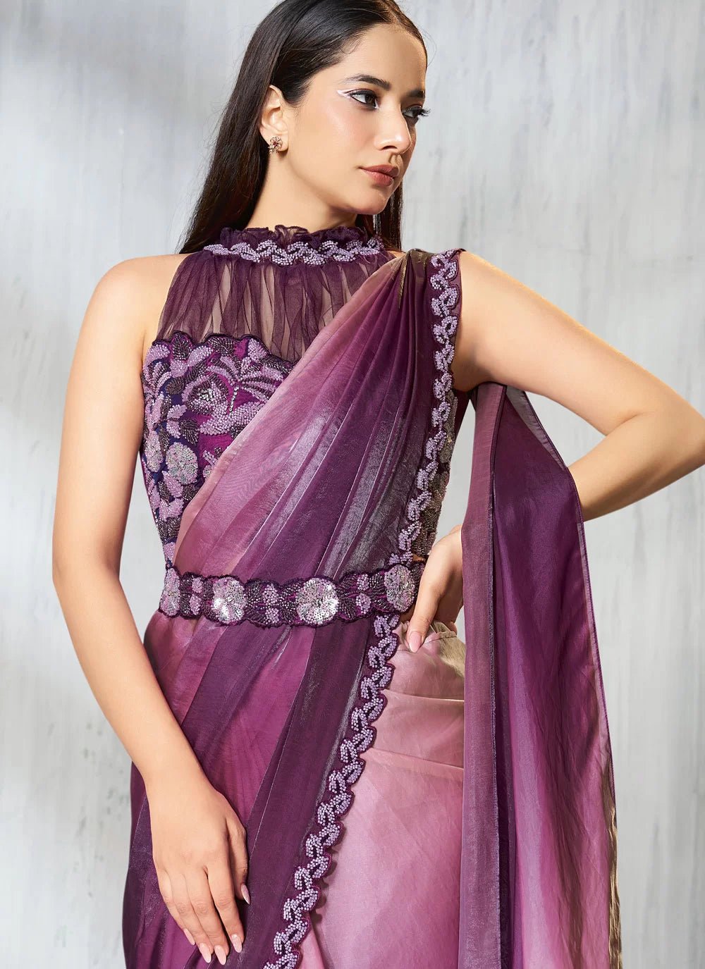 Gorgeous Two Tone Purple L MNS Saree - Indian Dress House 786