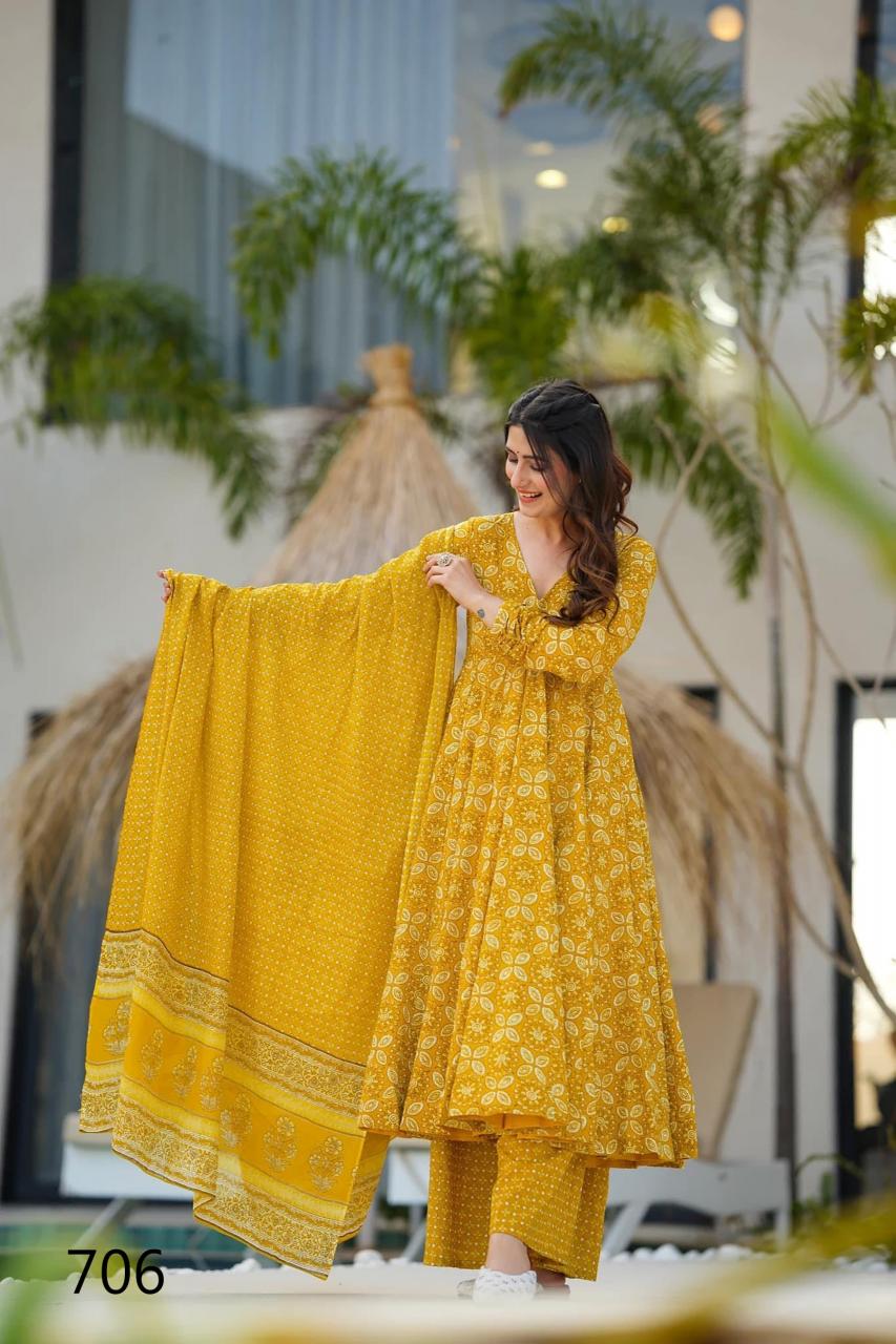 Gorgeous Yellow Floral LC 706 FVD - Indian Dress House 786