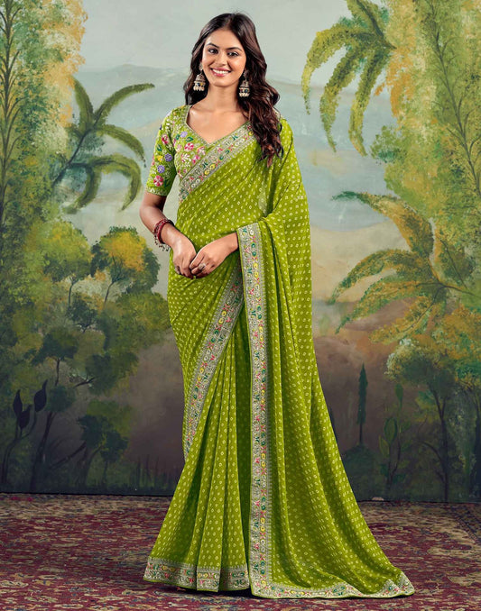 Green Saree Bhandani STR Saree - Indian Dress House 786