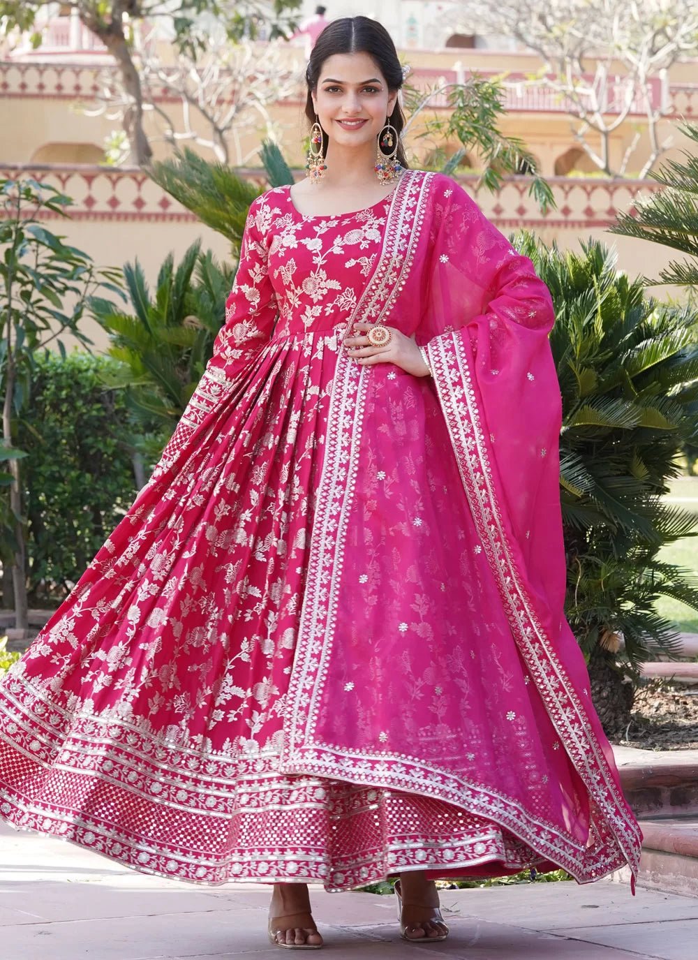 Hot Pink Floral ANM Gown - Indian Dress House 786