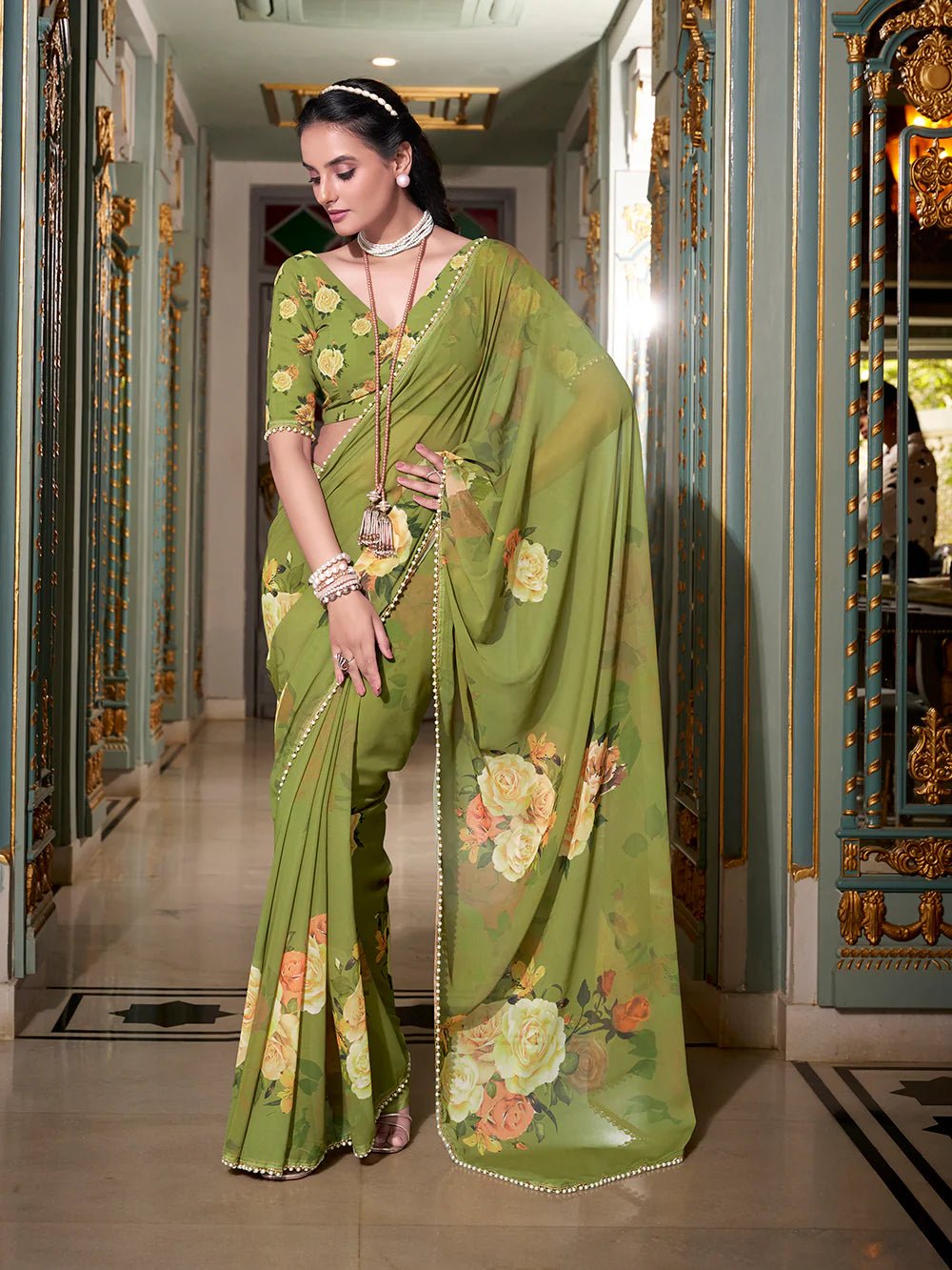 Mehendi Green Graceful YF Saree - Indian Dress House 786
