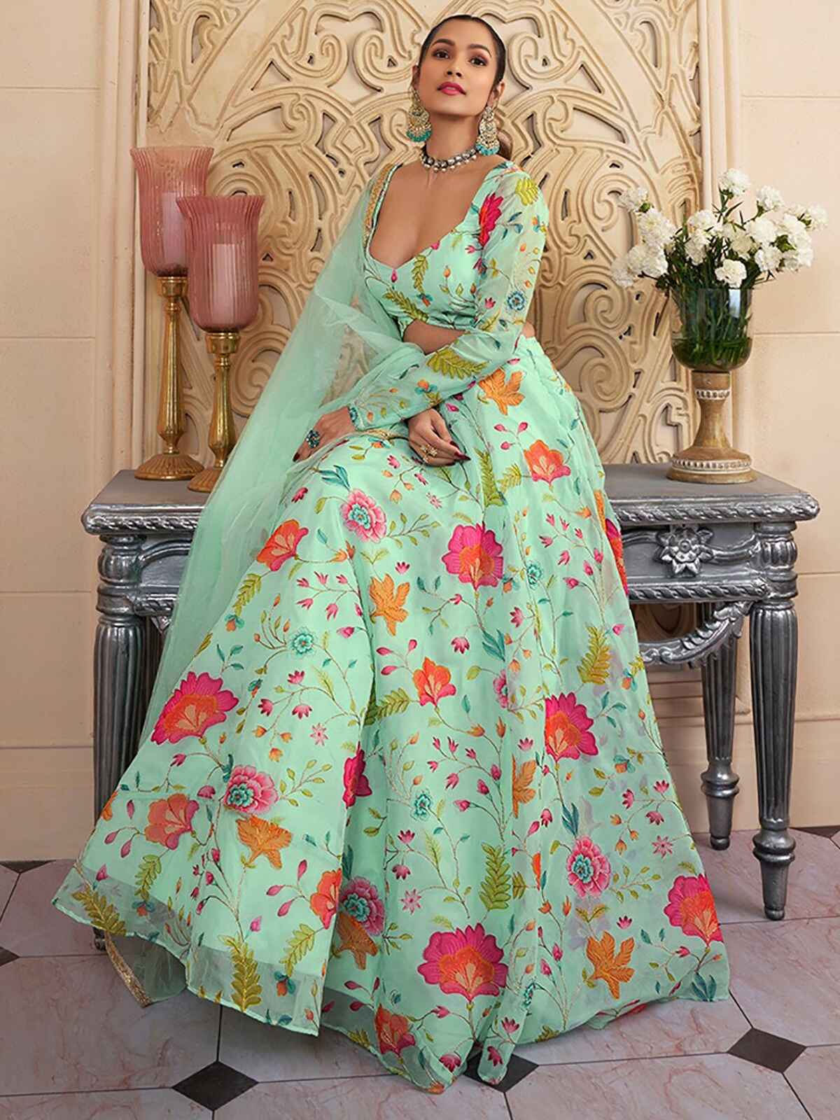 Mint Floral Green ZLC - Indian Dress House 786