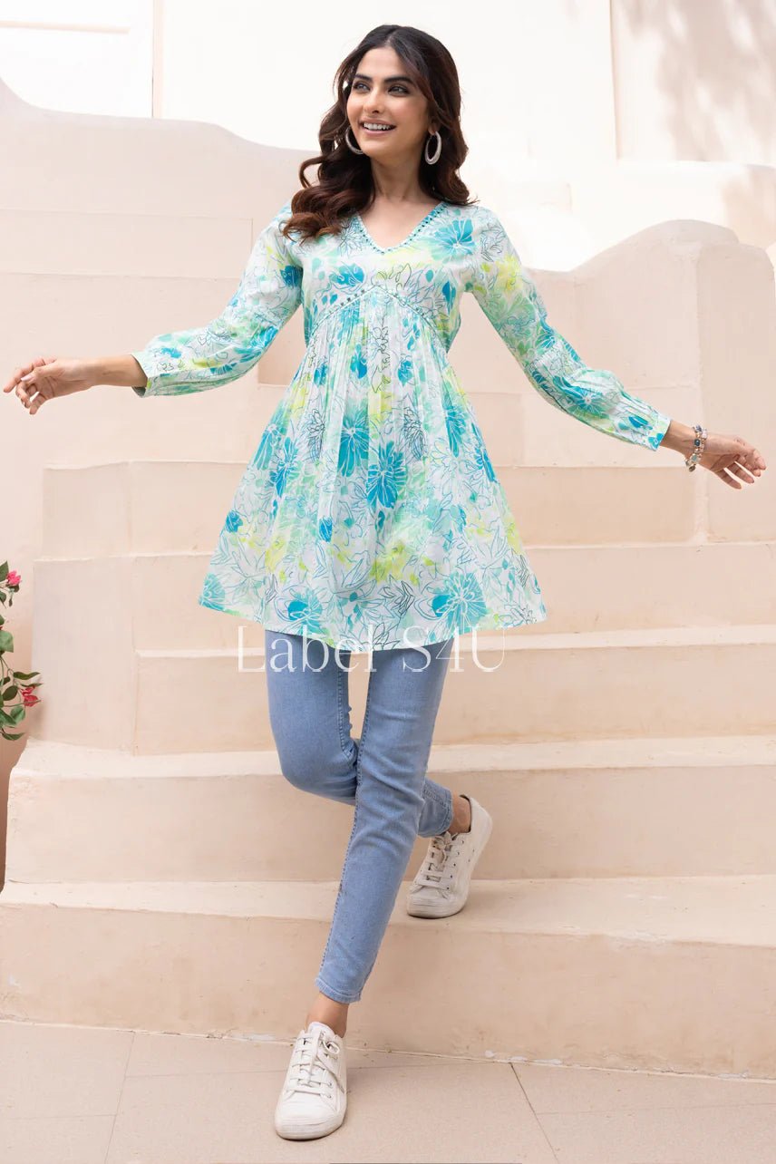 Multi Color Green & Blue S4UWP KT - Indian Dress House 786