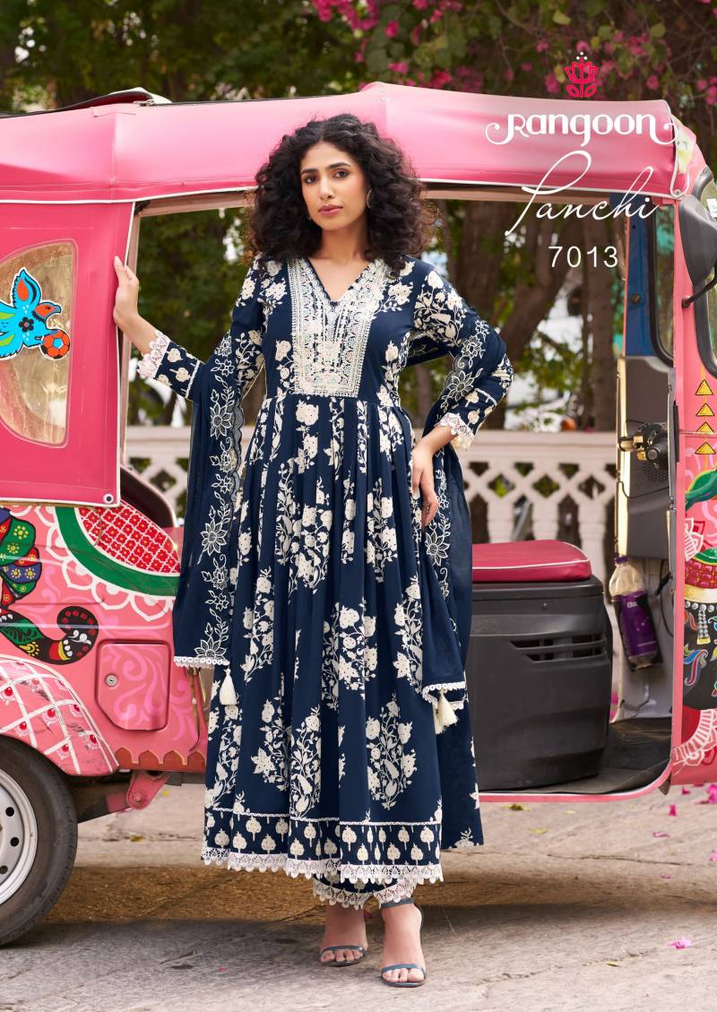 Navy Blue & White Floral RP 7013 FVD - Indian Dress House 786