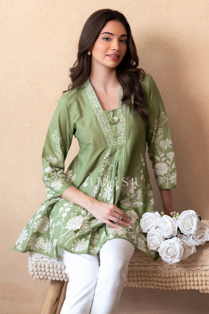 Pista Green Floral WD06 FVD - Indian Dress House 786
