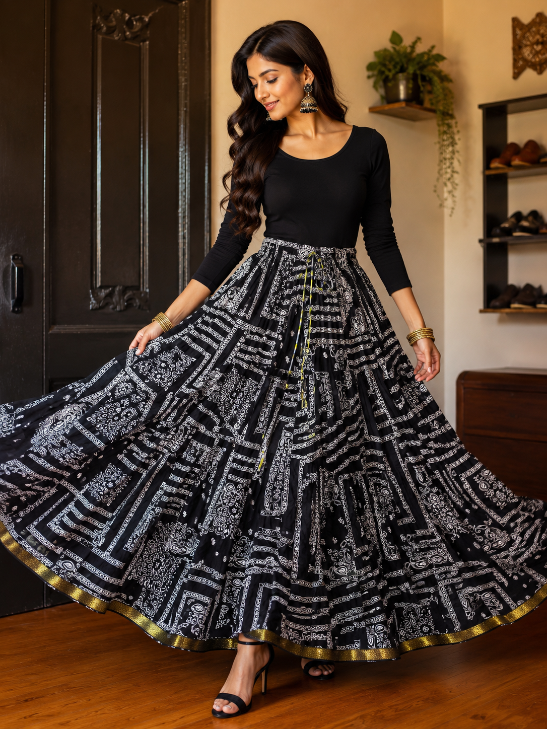 Unique Black & White Floral Printed Skirts