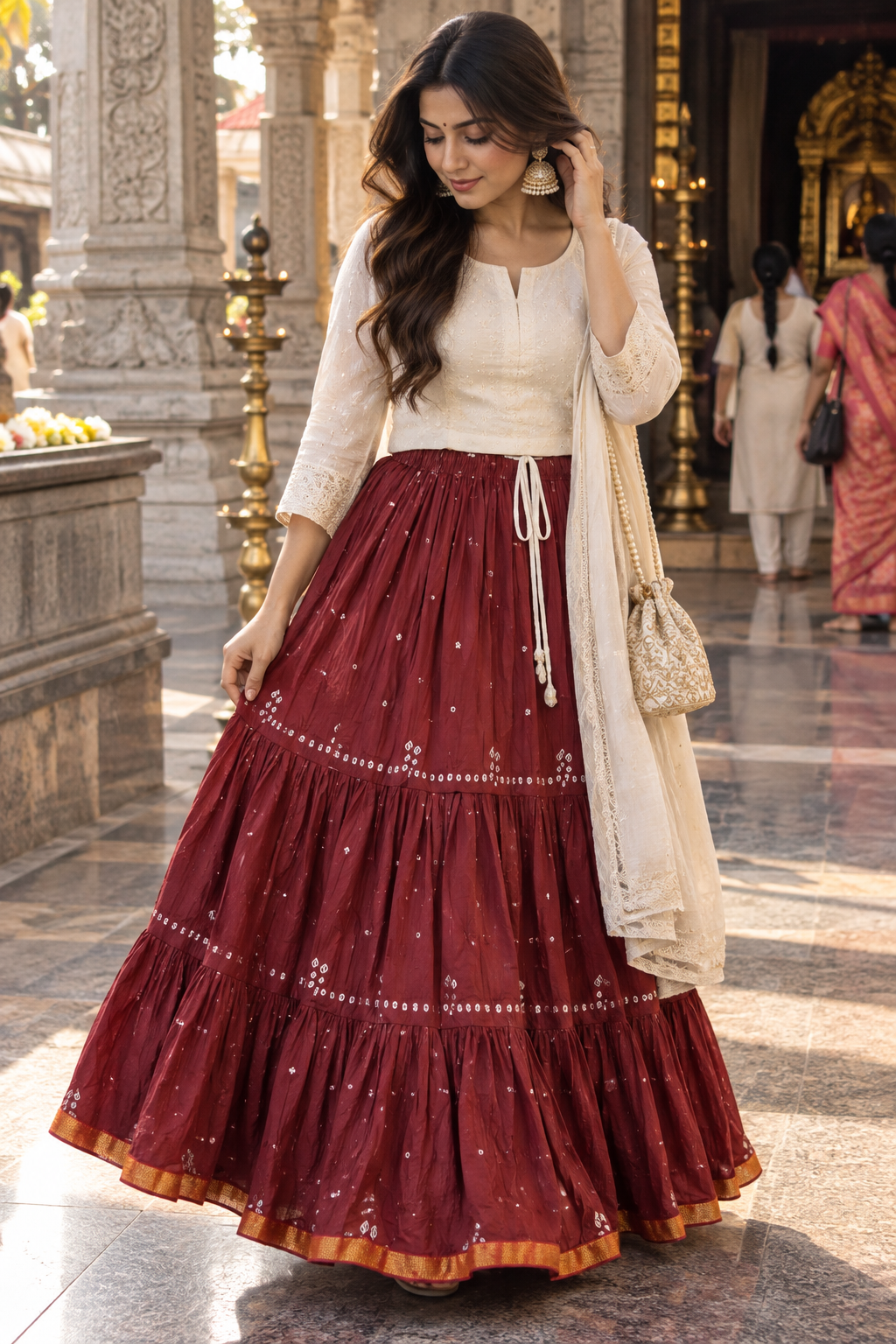 Stunning Maroon Tiered Skirt