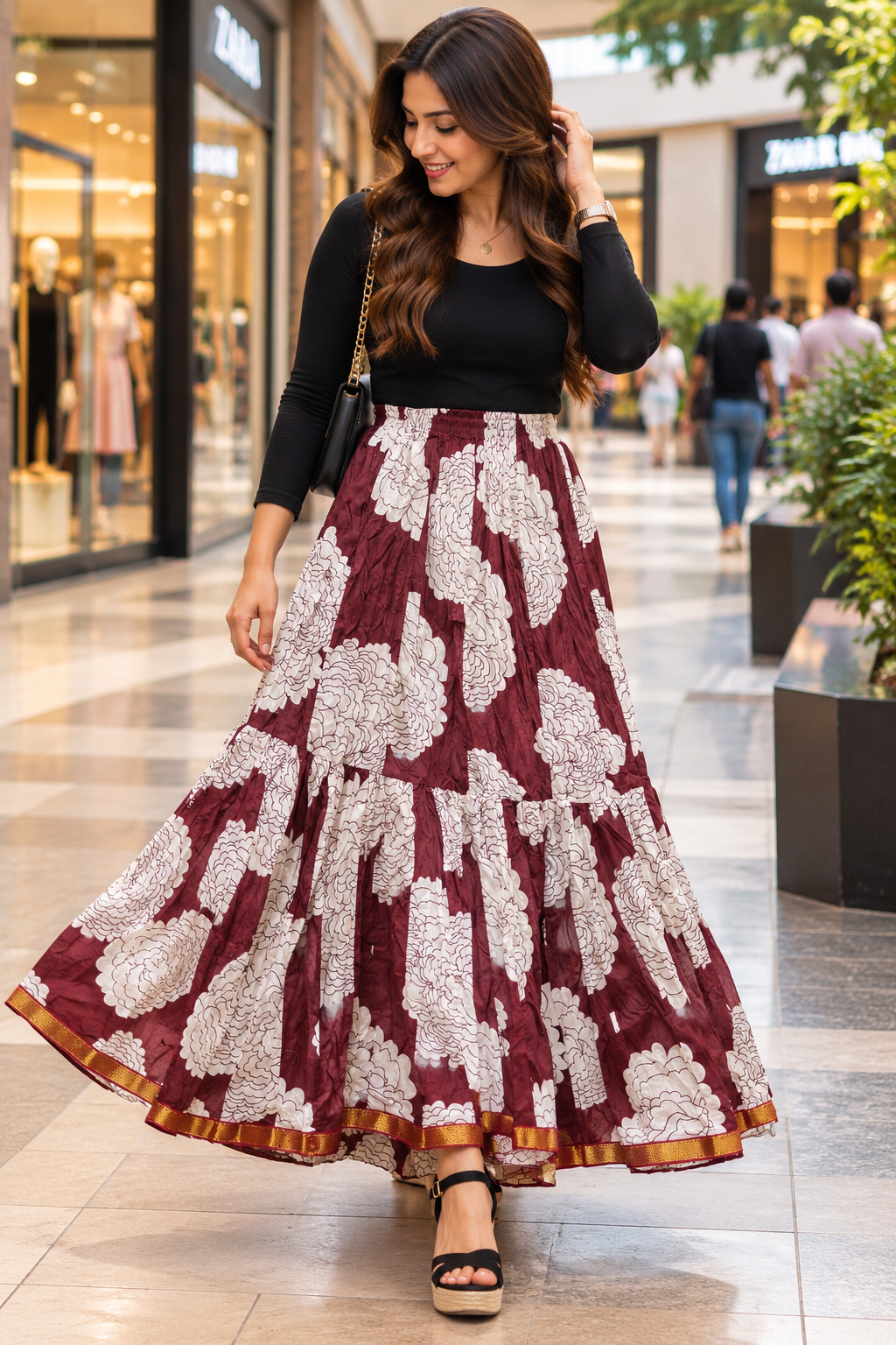 Brown & White Floral Skirts