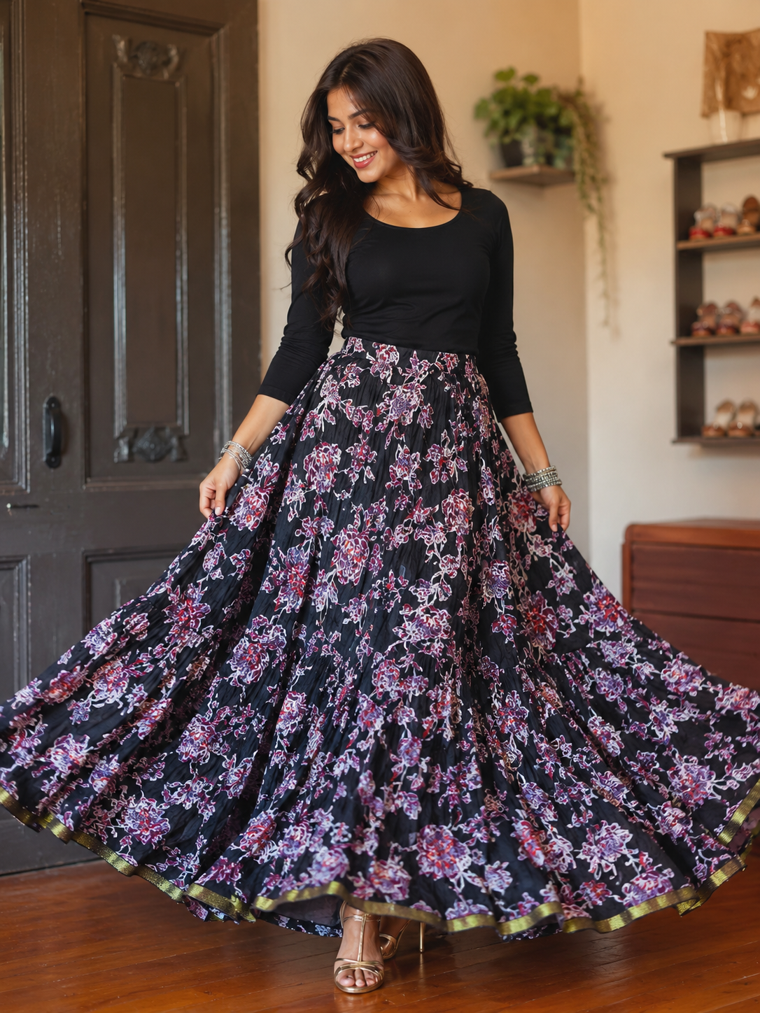 Stunning Floral P Black Skirts