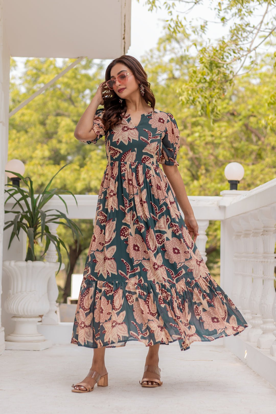 Rustic Floral Grey & Beige 489 MSK - Indian Dress House 786