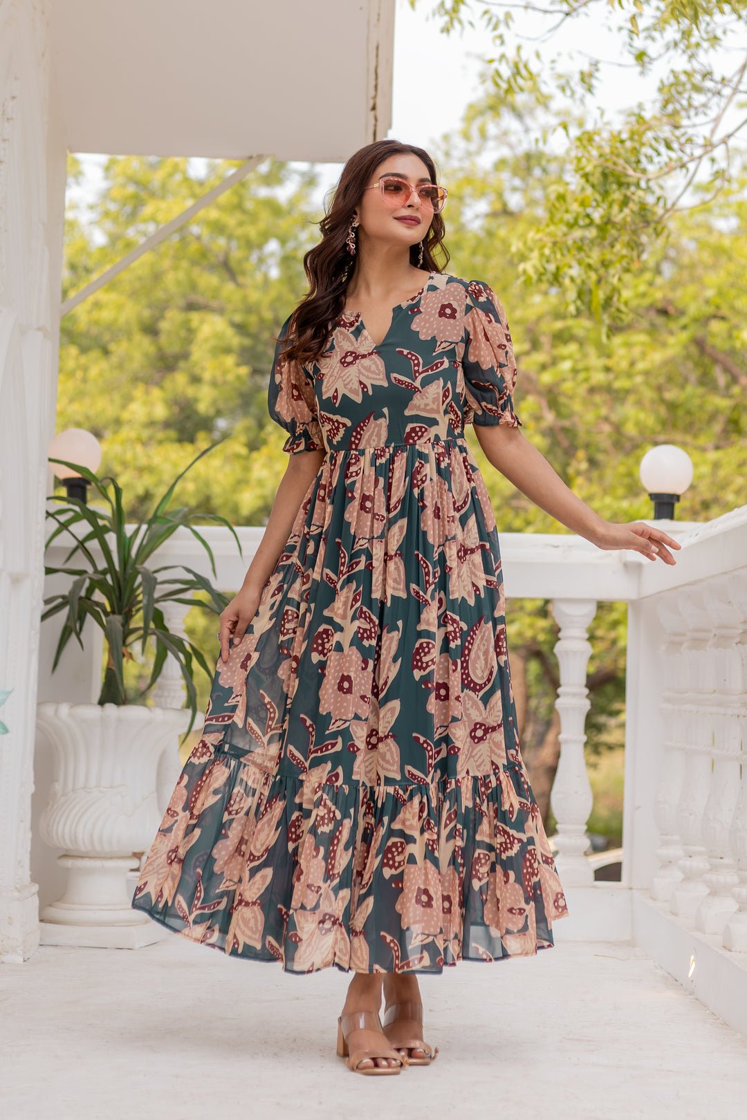Rustic Floral Grey & Beige 489 MSK - Indian Dress House 786