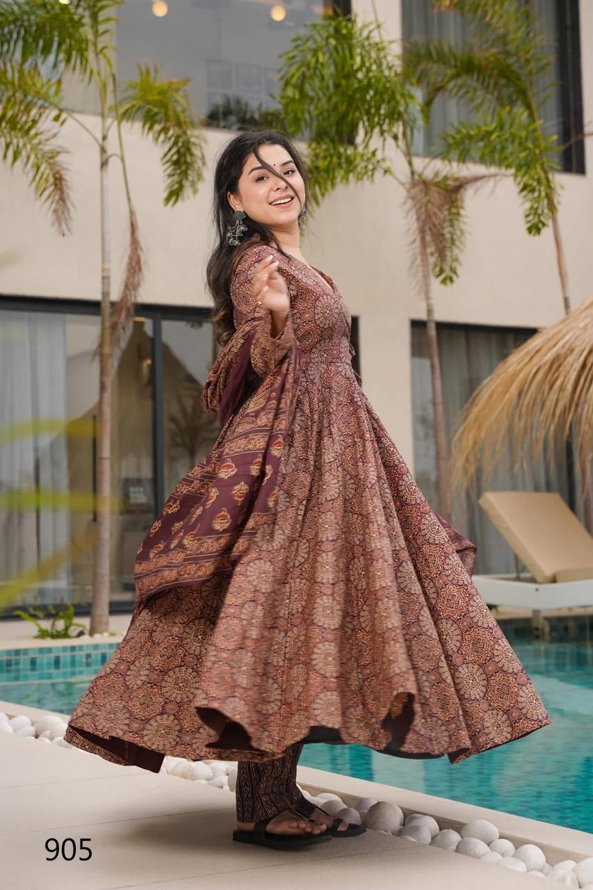 Rusty Mandala Floral LC 905 FVD - Indian Dress House 786