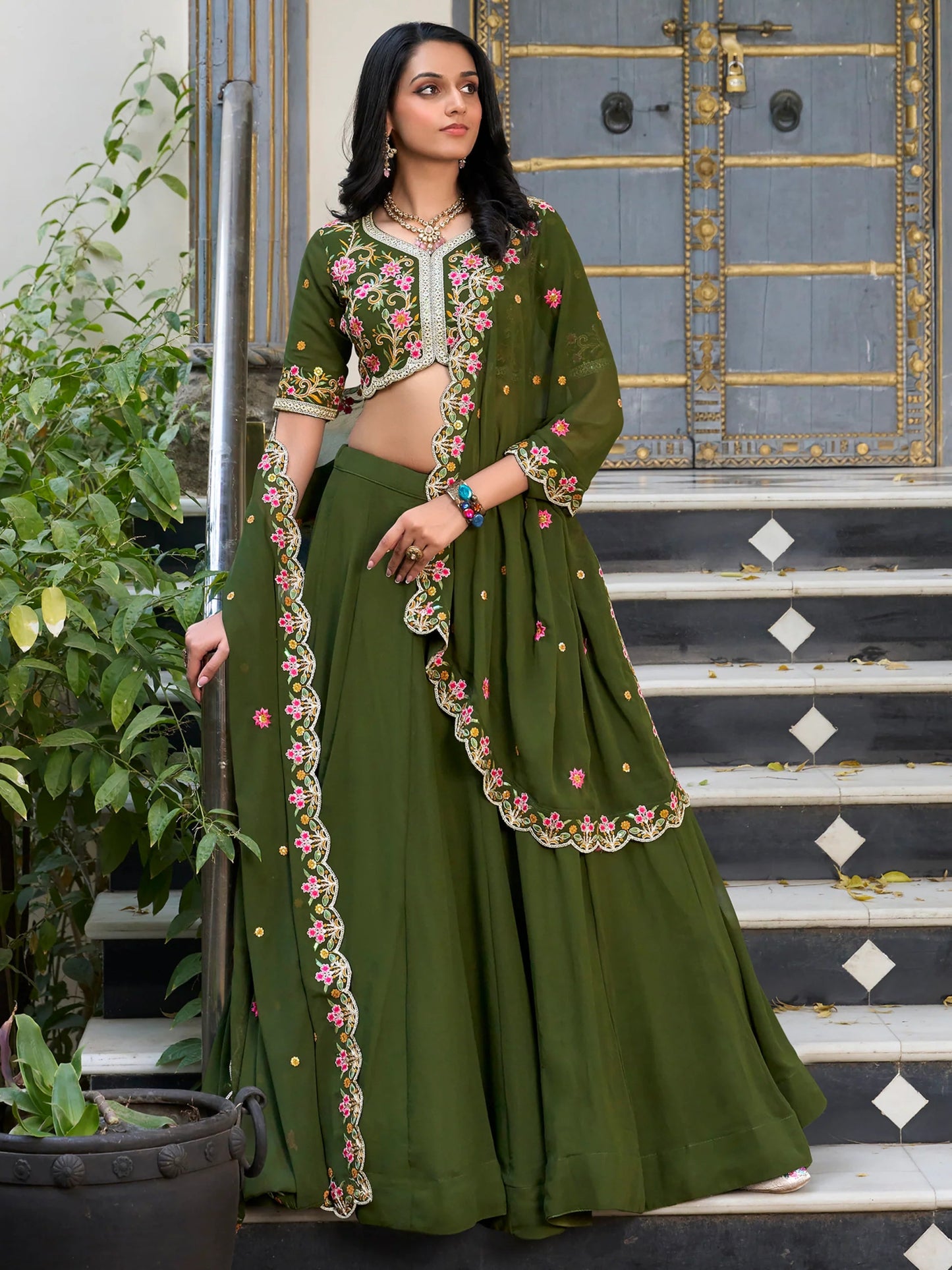 Simple Green Floral ZLC - Indian Dress House 786