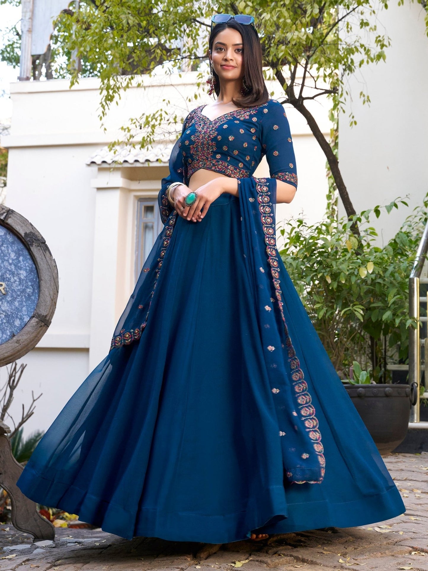 Simple yet Elegant Blue Floral ZLC - Indian Dress House 786