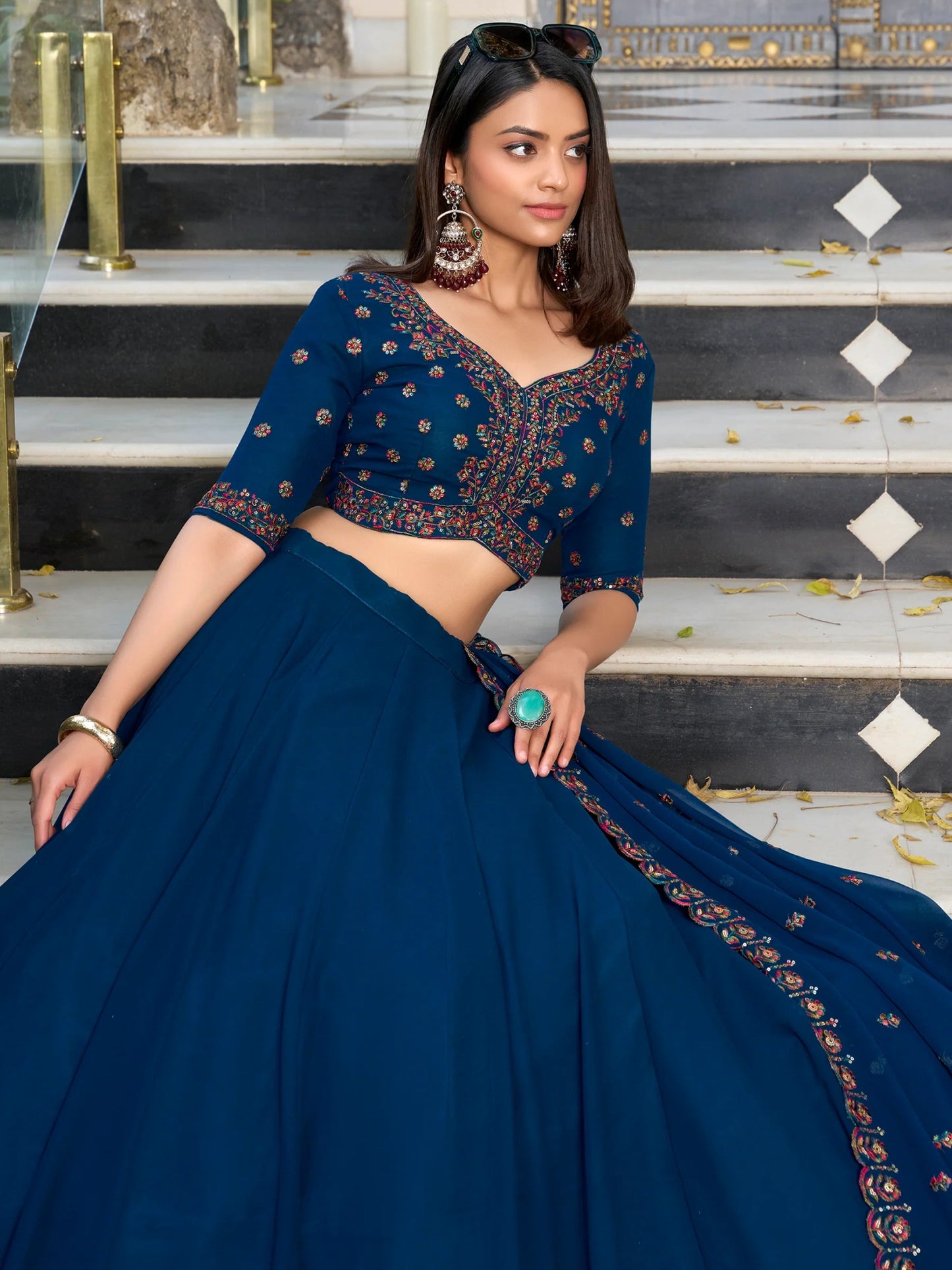 Simple yet Elegant Blue Floral ZLC - Indian Dress House 786