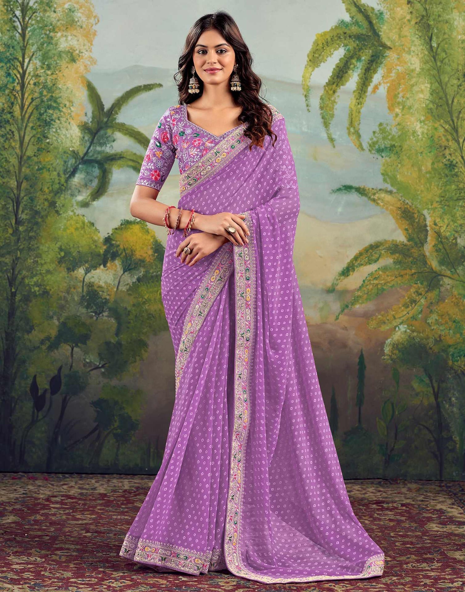 Soft Lavender Bhandani STR Saree - Indian Dress House 786