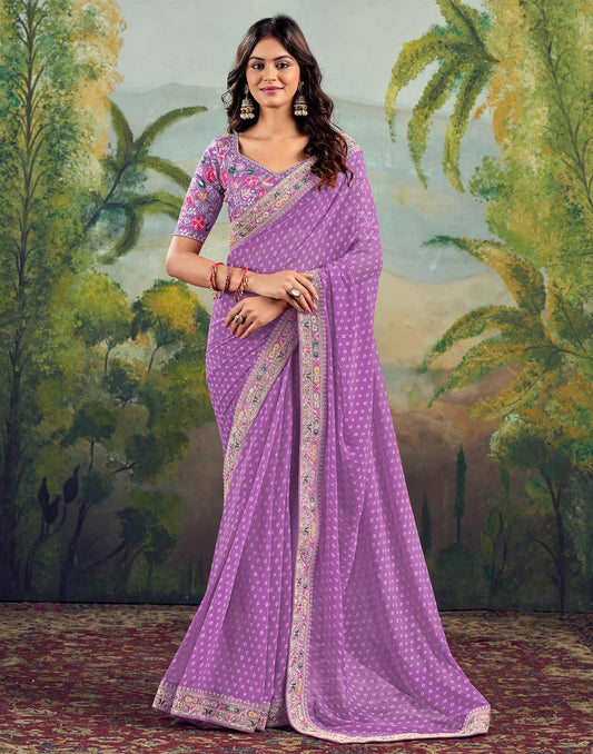 Soft Lavender Bhandani STR Saree - Indian Dress House 786