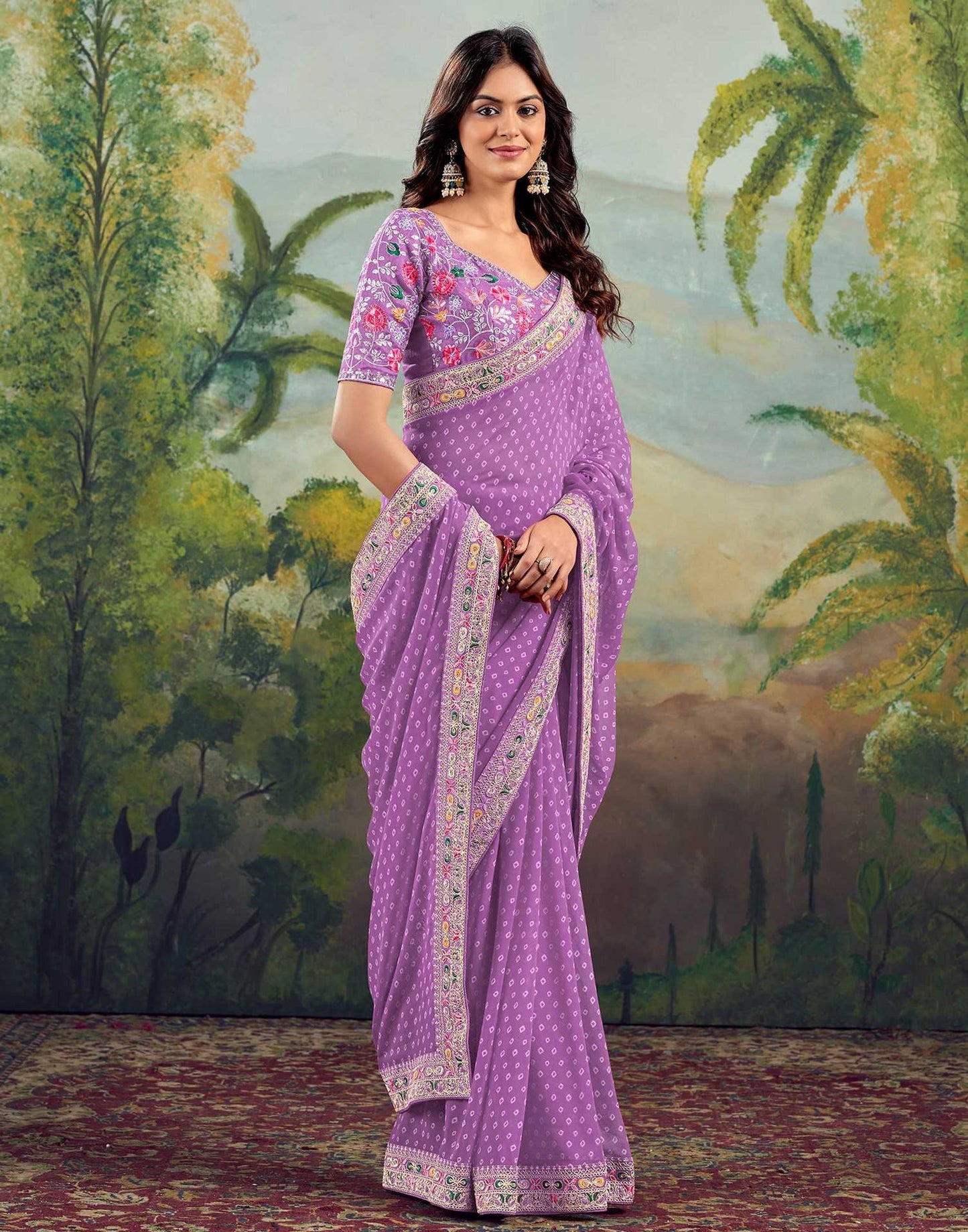 Soft Lavender Bhandani STR Saree - Indian Dress House 786