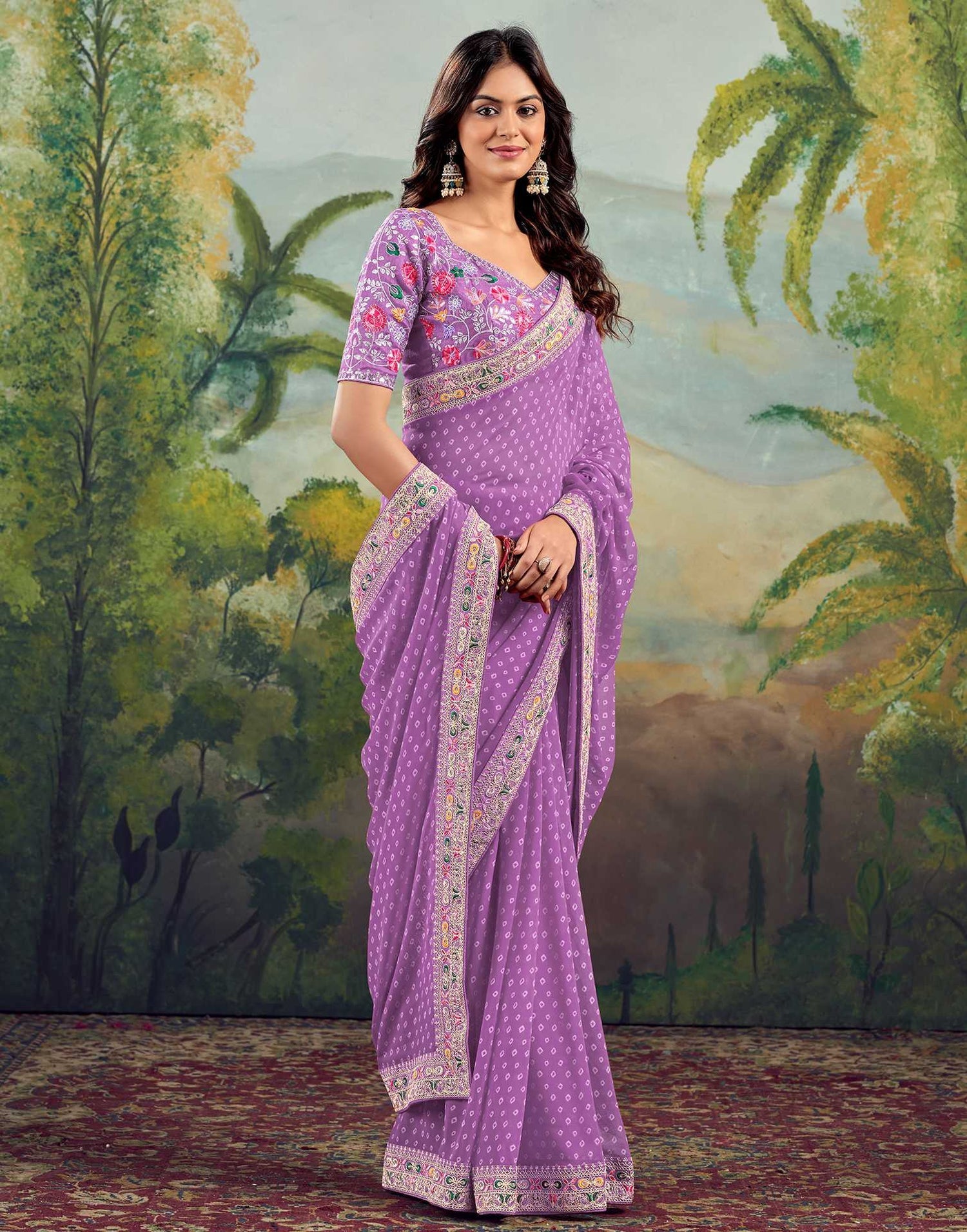 Soft Lavender Bhandani STR Saree - Indian Dress House 786
